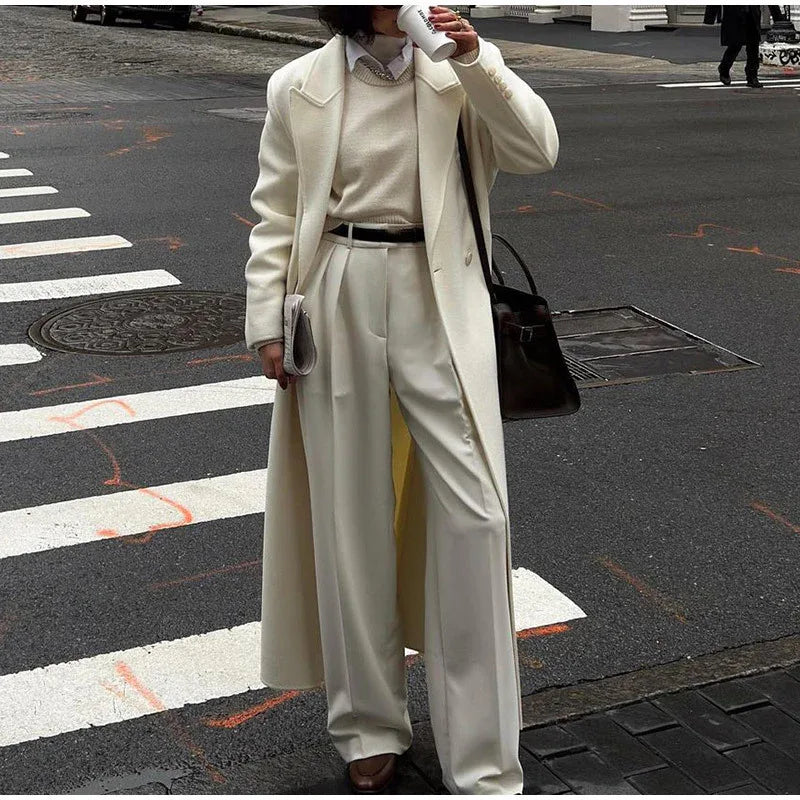 High-grade Double-sided Woolen White Elegant Slimming Draping Trench Coat - Gizmo Galaxy