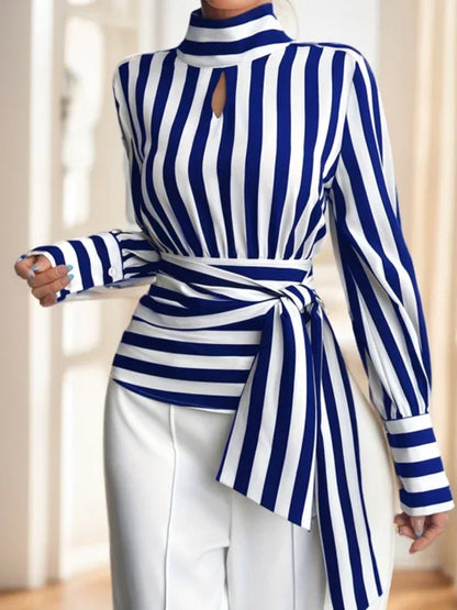 Ladies' Striped Long-sleeved Top - Gizmo Galaxy