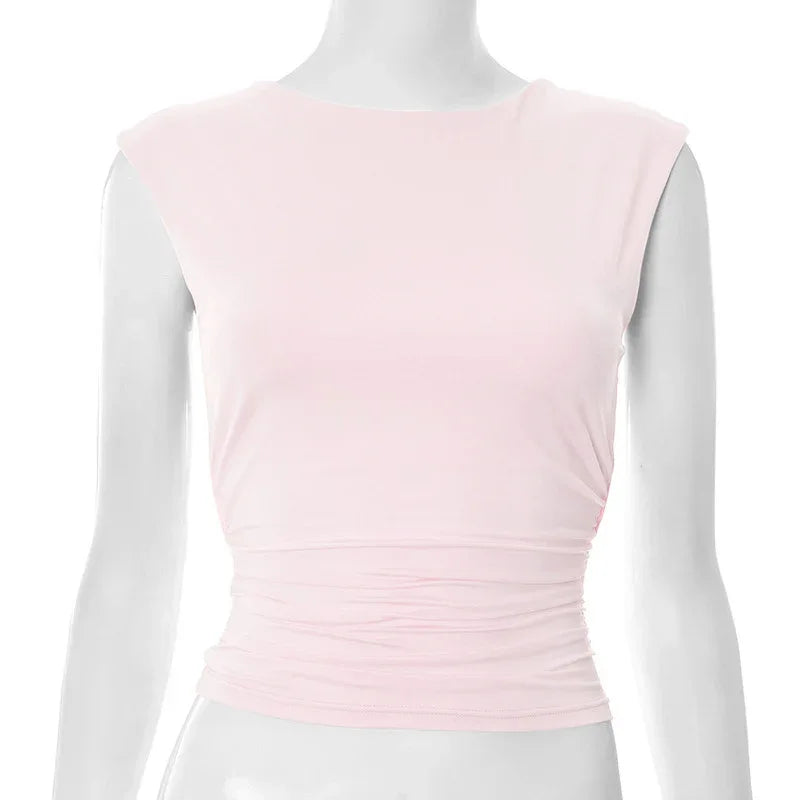 European And American Solid Color Off-neck Backless Slim Fit T-shirt Top - Gizmo Galaxy