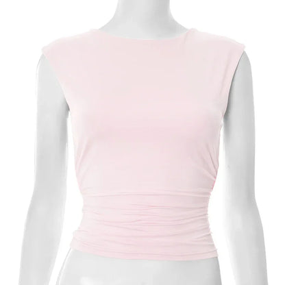 European And American Solid Color Off-neck Backless Slim Fit T-shirt Top - Gizmo Galaxy