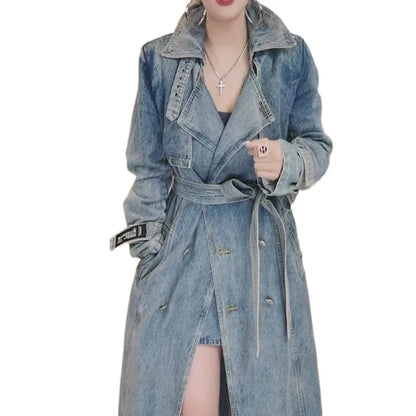 Personality Retro Long Denim Trench Coat - Gizmo Galaxy