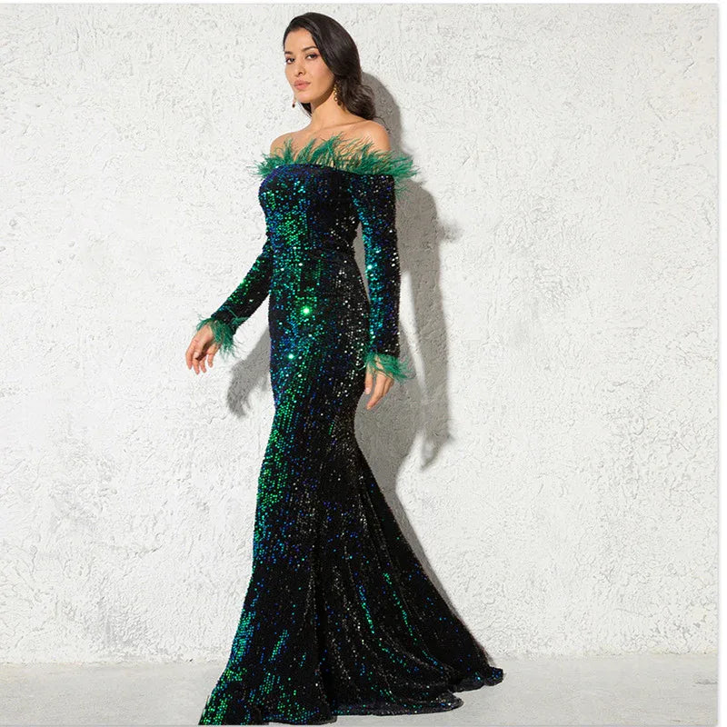 Off-the-shoulder Fishtail Party Formal Dress - Gizmo Galaxy