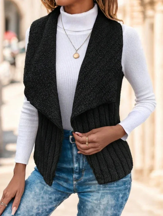Waterfall Collar Open Front Vest Coat - Gizmo Galaxy