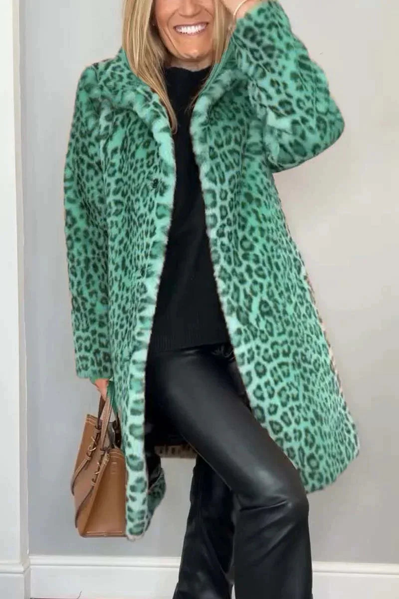 Fall Winter Leopard Print Plush Mid-length Coat - Gizmo Galaxy