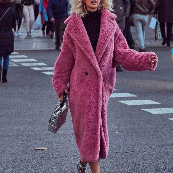 Lapel Lamb Fleece Coat With Pockets Faux Fur Coat Winter Warm Thickening Long Windbreaker Women's Clothing - Gizmo Galaxy