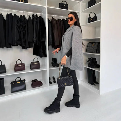 Fashion Solid Color Loose Shawl Coat - Gizmo Galaxy