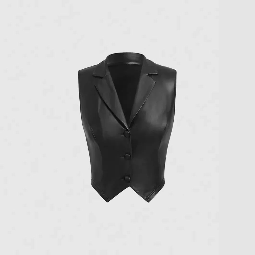 Leather Suit Collar Short Shipment Button Vest - Gizmo Galaxy