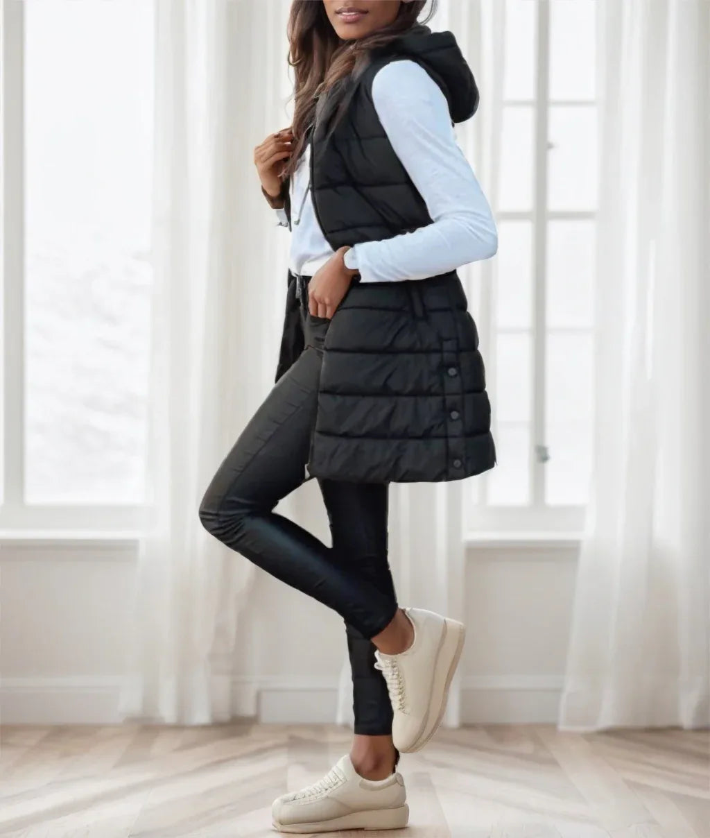 Women'S Elegant Hooded Puffer Vest - Gizmo Galaxy