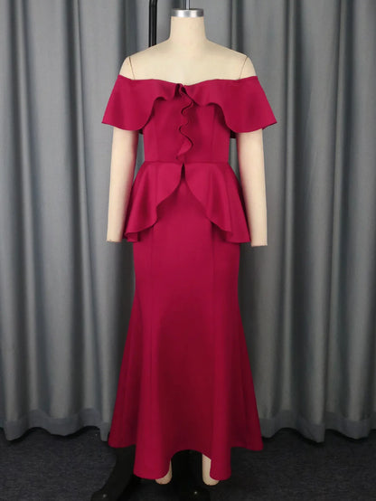 Strapless Ruffled Off-the-shoulder Dress Fishtail Dress - Gizmo Galaxy