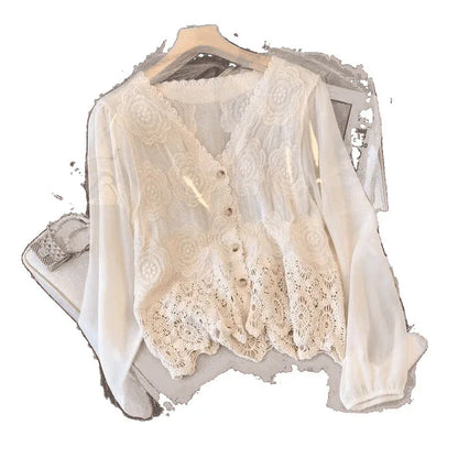 New French Style Summer Hollow-out Shirt Stitching Flying Sleeves Top - Gizmo Galaxy