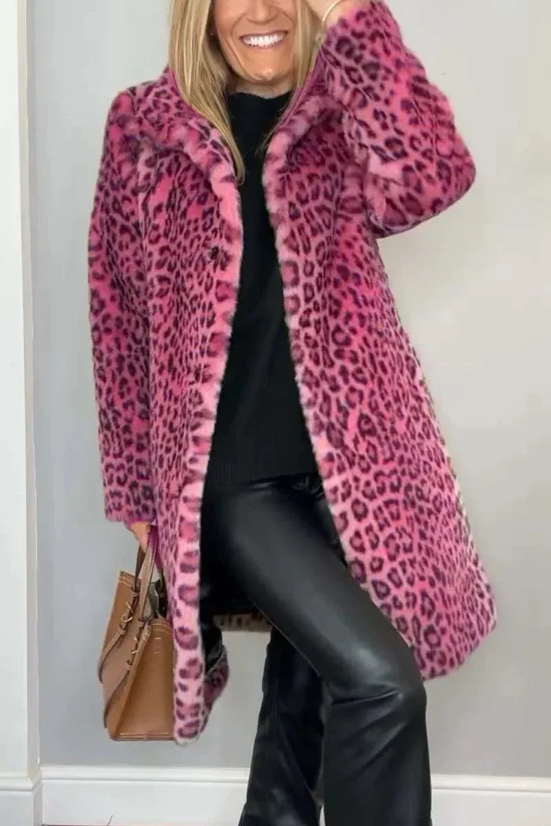 Fall Winter Leopard Print Plush Mid-length Coat - Gizmo Galaxy