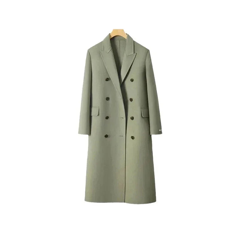 Socialite Style Matcha Green Woolen Coat For Women - Gizmo Galaxy