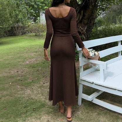 Pure And Alluring V-neck Long-sleeve Early Autumn New Arrival Spicy Girl's Figure-flattering Slimming Elegant A-line Dress - Gizmo Galaxy