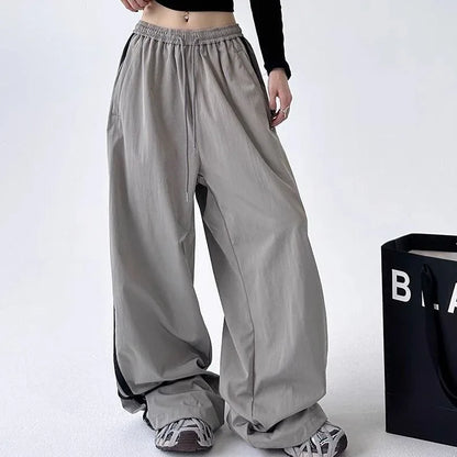 Cargo With Side-panel Stitching Street-style Athletic Fashion Brand Loose-fitting High-waist Casual Wide-leg Pants - Gizmo Galaxy