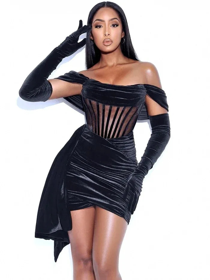 Women's Velvet With Breast Sexy Evening Dress - Gizmo Galaxy
