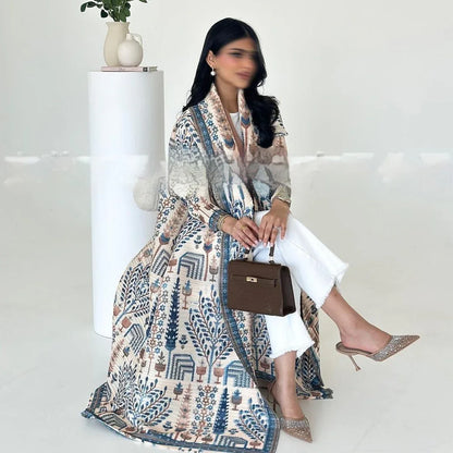 Pleated Trench Djellaba Hot-selling Printed Shawl Cardigan Ethnic Style Cloak Coat - Gizmo Galaxy