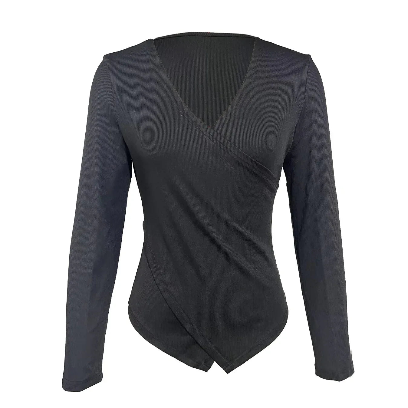 Ladies' Fashionable Solid Color Premium Cross V-neck Sexy Elegant Long Sleeved T-shirt Top - Gizmo Galaxy