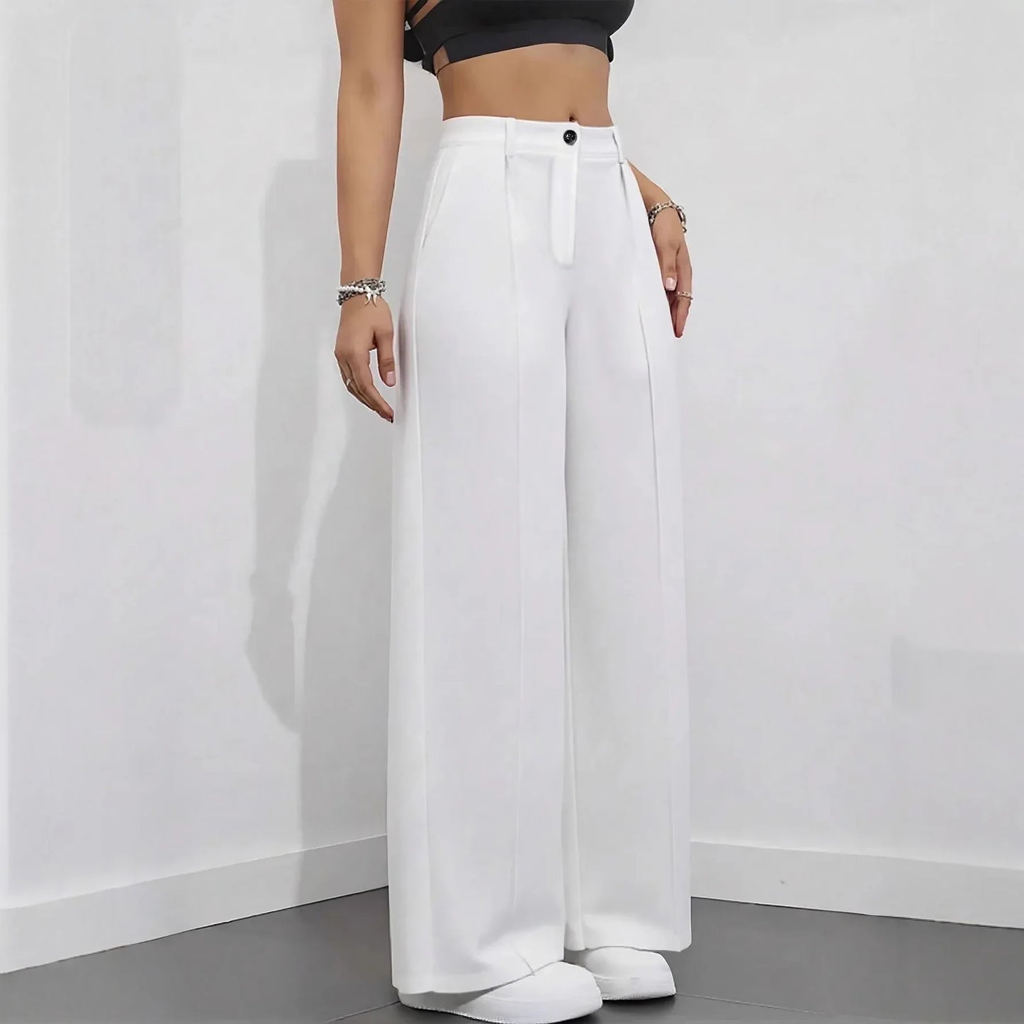 White High-waisted Loose Straight-leg Casual Pants - Gizmo Galaxy