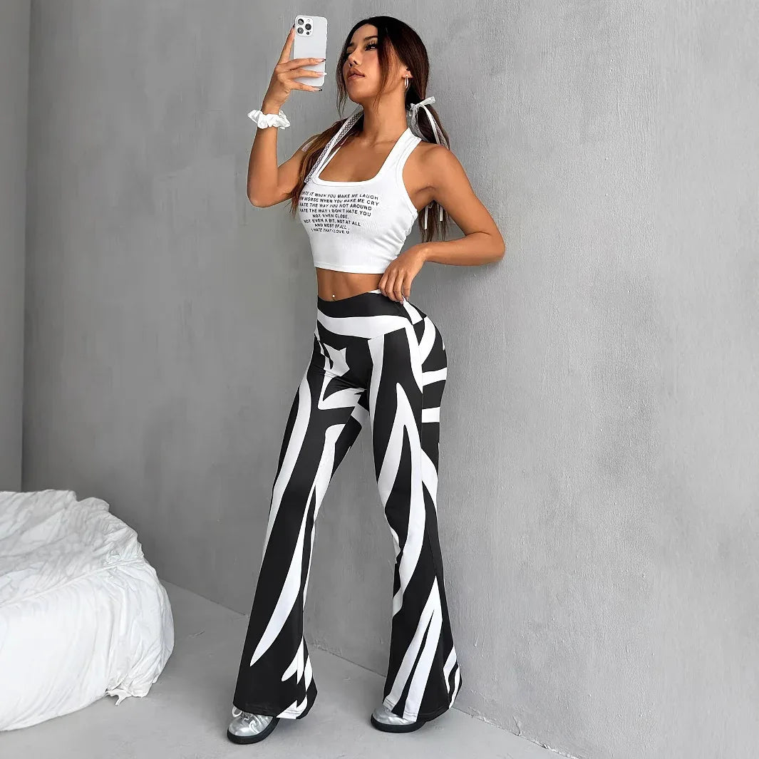 Bell-bottom Pants Fashion Printed High Waist Sheath Casual Pants - Gizmo Galaxy
