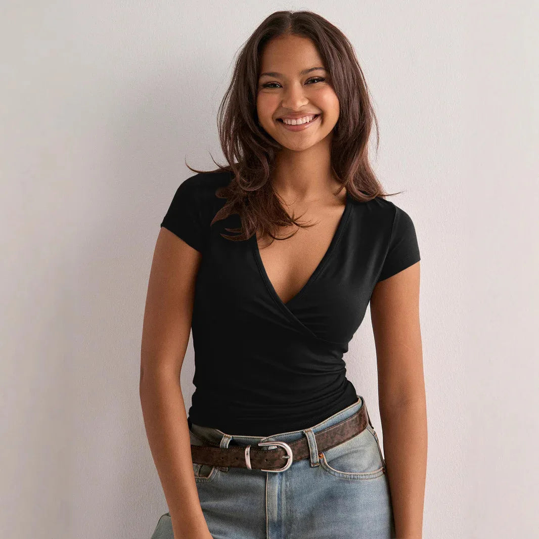 Spring And Summer Solid Color Slim Short Sleeve T-shirt Top Women's Clothing - Gizmo Galaxy