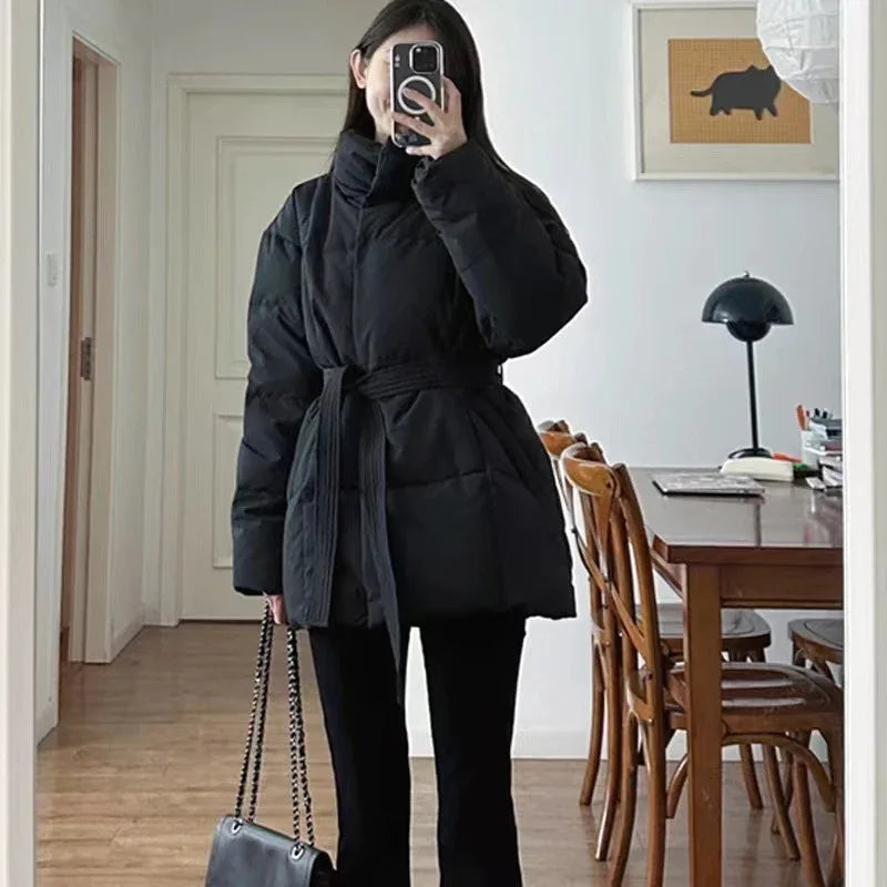 Waist-controlled Lace-up Cotton Coat Jacket Women - Gizmo Galaxy