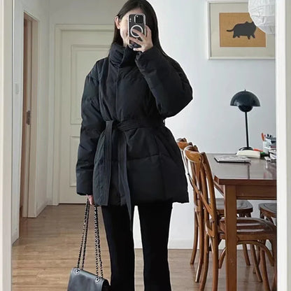 Waist-controlled Lace-up Cotton Coat Jacket Women - Gizmo Galaxy
