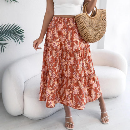 Ladies' Fashion Casual Floral Mid-length Skirt - Gizmo Galaxy