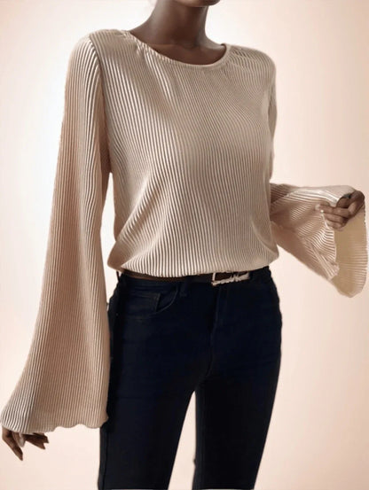 Women's Spring Summer Solid Color Round Neck Loose Fit Bell Sleeve Casual T-Shirt - Gizmo Galaxy