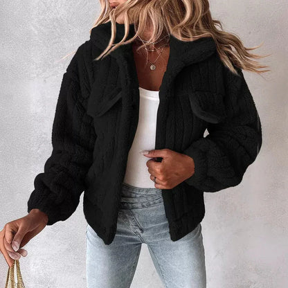 Women's Sunken Stripe Velvet Cardigan Lapel Short Coat - Gizmo Galaxy