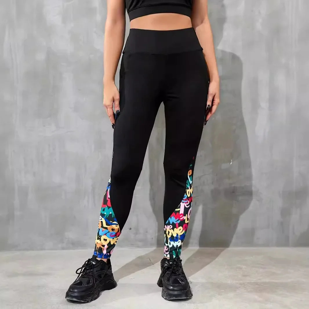 Color Contrast Patchwork Fashion Hip Raise High Waist Tight Sports Yoga Pants Leggings - Gizmo Galaxy