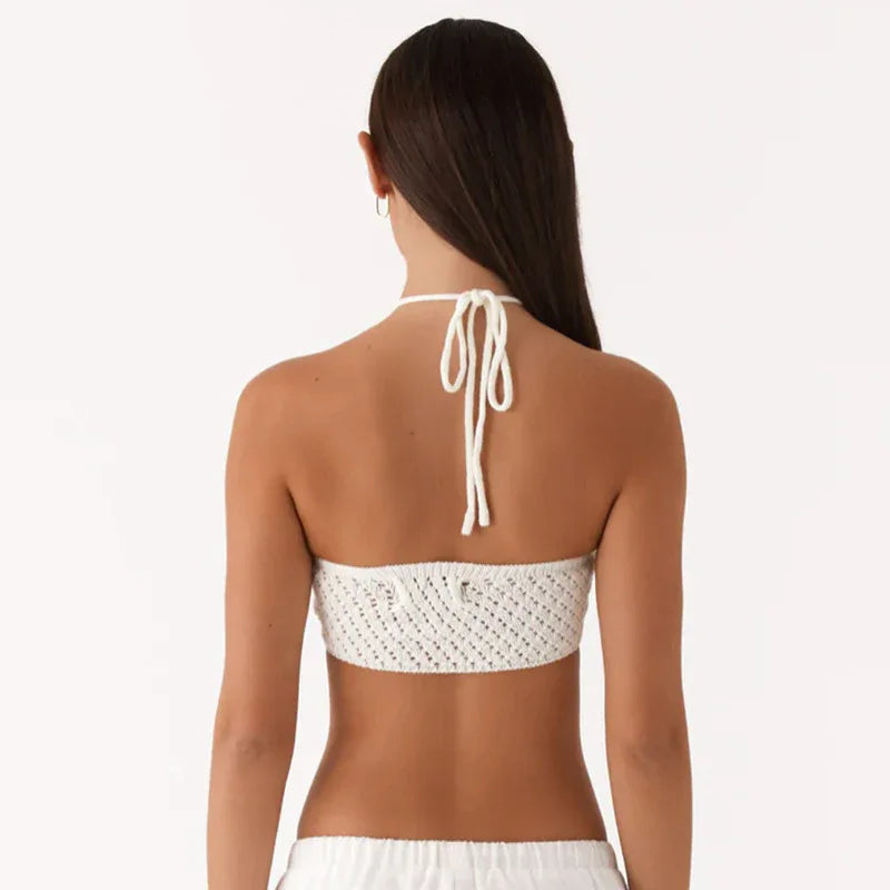 Pure Color Halter Lace-up Cutout Knitted Camisole - Gizmo Galaxy