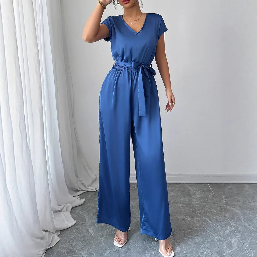 Fashion Wind Deep V High-waisted Wide-leg Jumpsuit Women's Clothing - Gizmo Galaxy