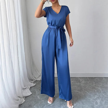 Fashion Wind Deep V High-waisted Wide-leg Jumpsuit Women's Clothing - Gizmo Galaxy