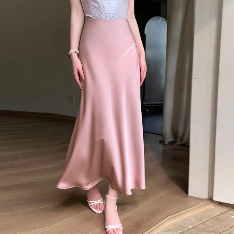 Autumn Winter Elegant Satin Fishtail Pencil Skirt - Gizmo Galaxy