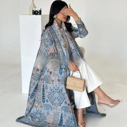 Pleated Trench Djellaba Hot-selling Printed Shawl Cardigan Ethnic Style Cloak Coat - Gizmo Galaxy