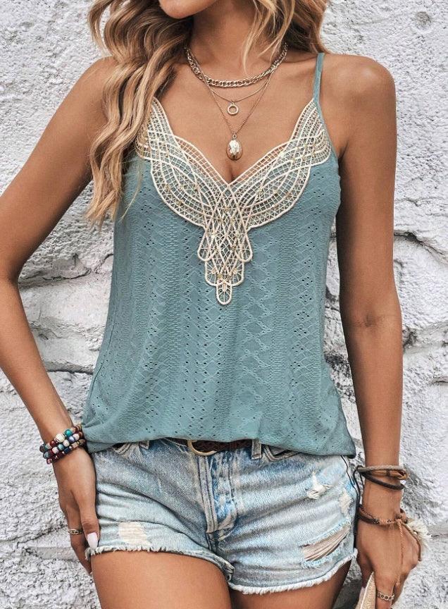 Women Contrast Lace Schiffy Camisole - Gizmo Galaxy