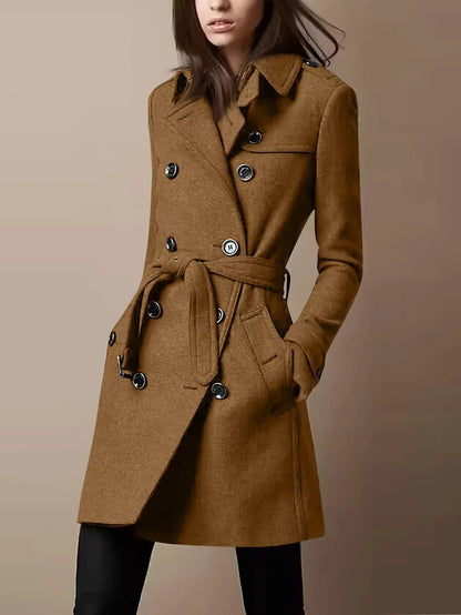 Double Breasted Casual Woolen Coat Women's Clothing - Gizmo Galaxy