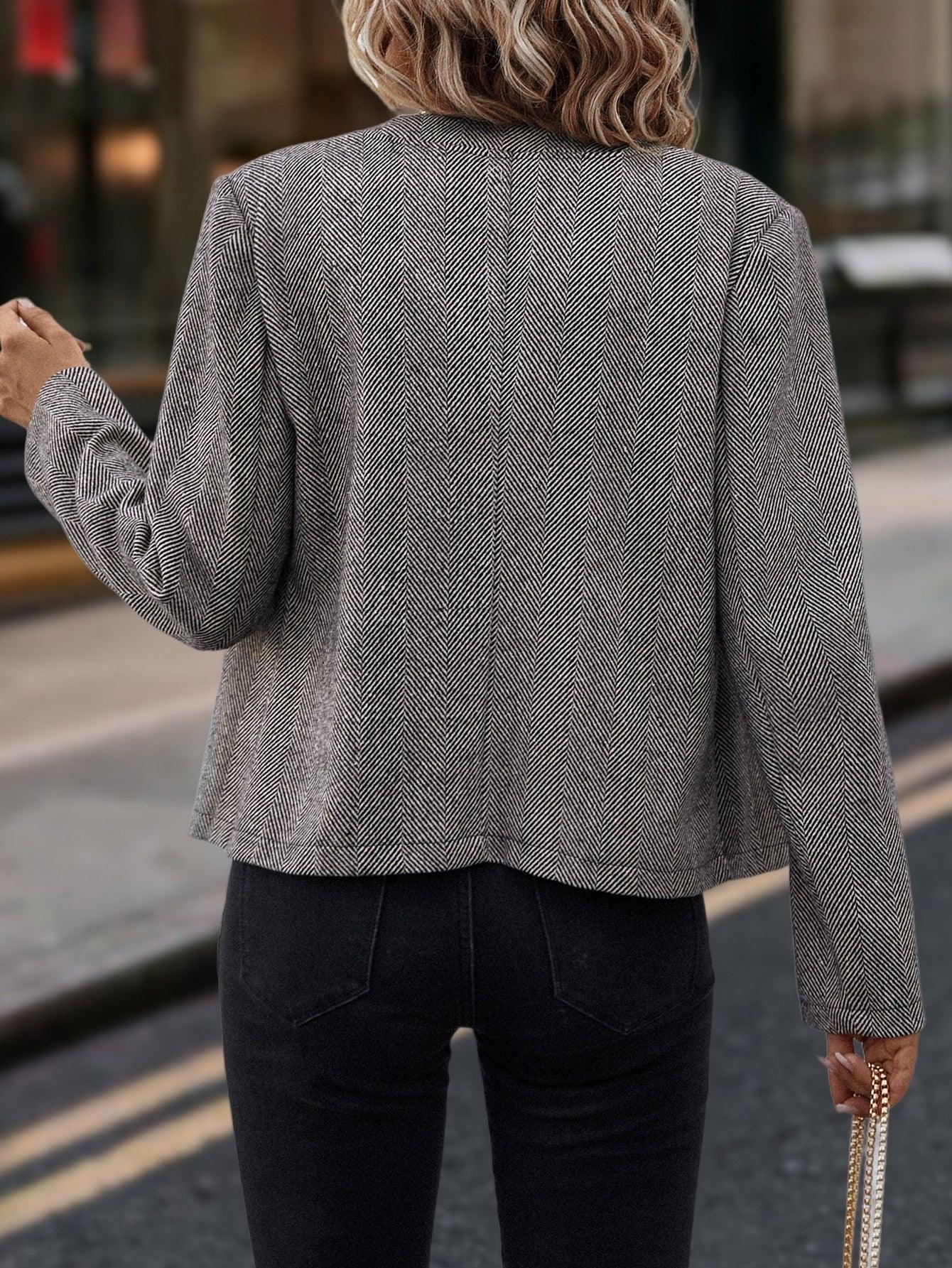 Spring And Autumn Leisure, Commuter Outfit, Herringbone Coat, Round Neck Long Sleeve Slim Jacket, Double-breasted Metal Buttons, - Gizmo Galaxy