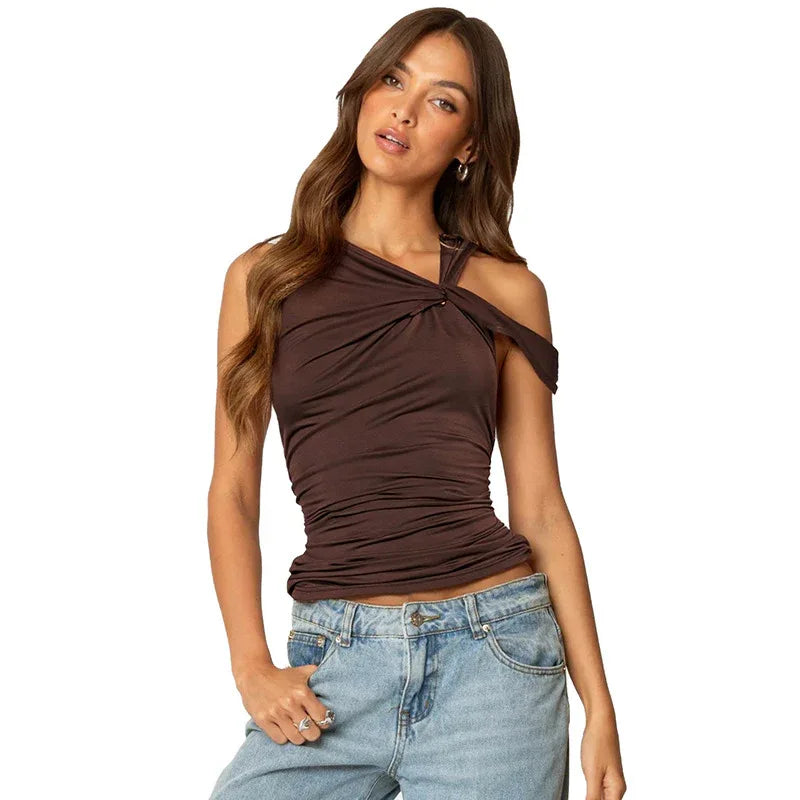 Shoulder Irregular Lace-up Sexy Vest Top - Gizmo Galaxy