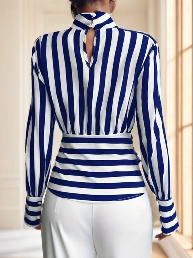 Ladies' Striped Long-sleeved Top - Gizmo Galaxy