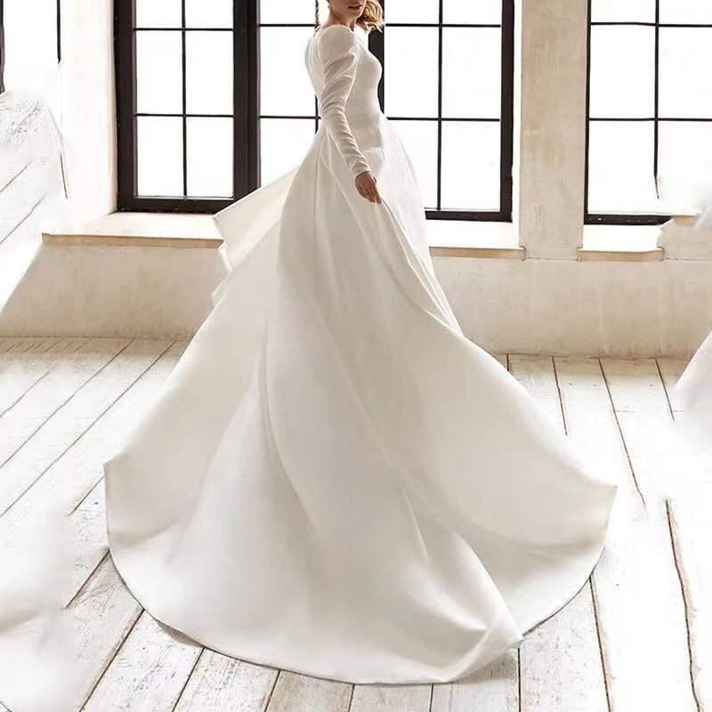Ladies Style White Dress Satin Surface Was Thin And High French Temperament Dress Long Skirt - Gizmo Galaxy