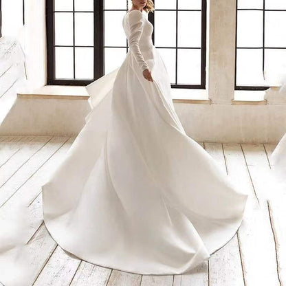 Ladies Style White Dress Satin Surface Was Thin And High French Temperament Dress Long Skirt - Gizmo Galaxy