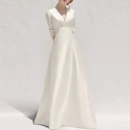 Ladies Style White Dress Satin Surface Was Thin And High French Temperament Dress Long Skirt - Gizmo Galaxy