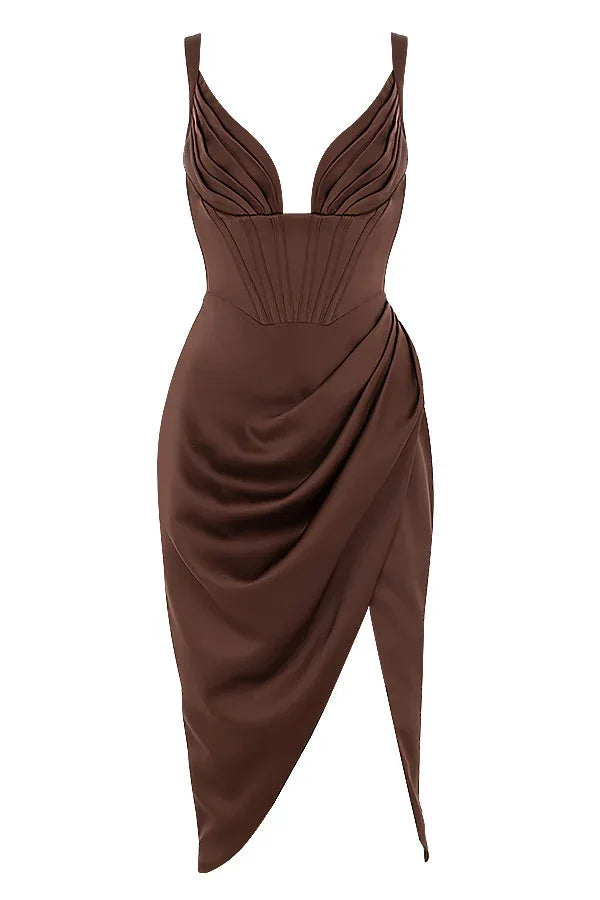 Pure Color Deep V Dress Suspender Skirt - Gizmo Galaxy