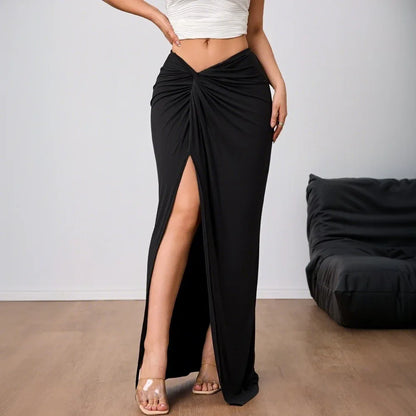 Women's High-end Elegant Skirt, Autumn And Winter New High-waist Slit Midi Skirt - Gizmo Galaxy