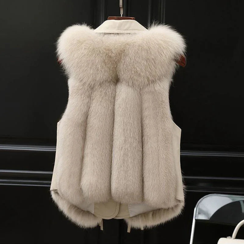 Fur Vest Short Coat Autumn And Winter New Patchwork Winter Fox Fur Jacket Women Short Artificial Fur Coat Elegant Female Warm Vest - Gizmo Galaxy