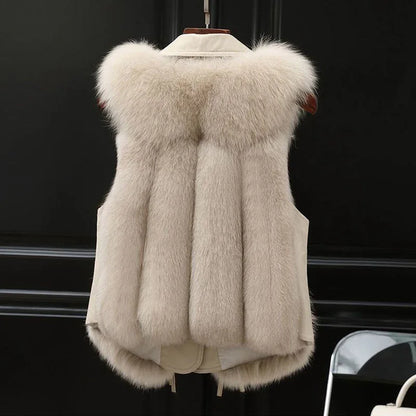 Fur Vest Short Coat Autumn And Winter New Patchwork Winter Fox Fur Jacket Women Short Artificial Fur Coat Elegant Female Warm Vest - Gizmo Galaxy