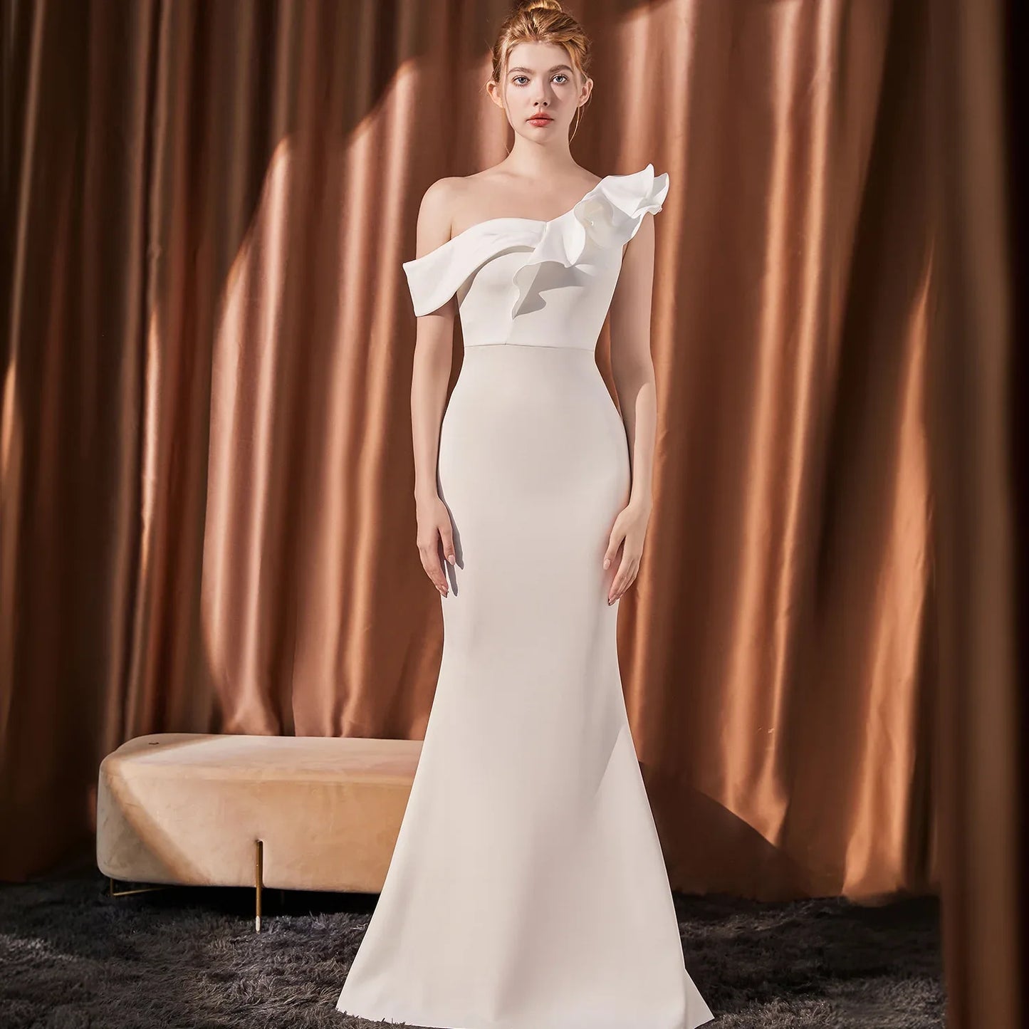 High-end Slant Shoulder Slimming Long Dress - Gizmo Galaxy