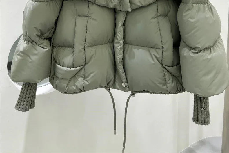 High-end Fox Fur Collar White Duck Down Short Down Jacket Female Light Luxury Loose And Warm Puffer Jacket Coat - Gizmo Galaxy