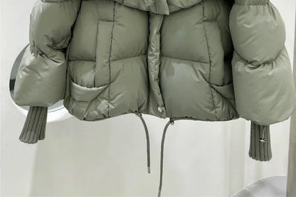 High-end Fox Fur Collar White Duck Down Short Down Jacket Female Light Luxury Loose And Warm Puffer Jacket Coat - Gizmo Galaxy